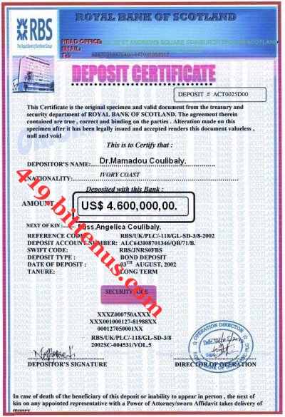 deposite certificate Coulibaly